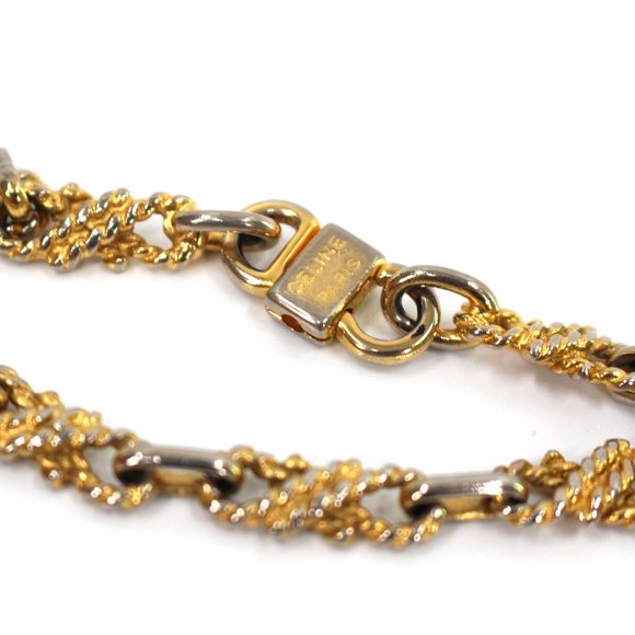 CÉLINE Gold Chainlink Long C Triomphe Logo Necklace Stackable Paris Vintage - Picture 3 of 6
